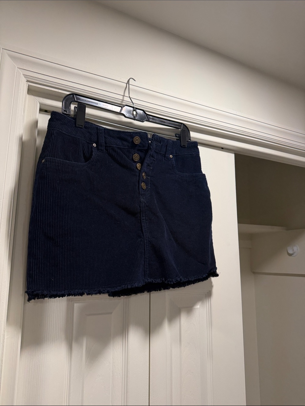 Indigo Rein - Navy Corduroy Button-Front Mini Skirt